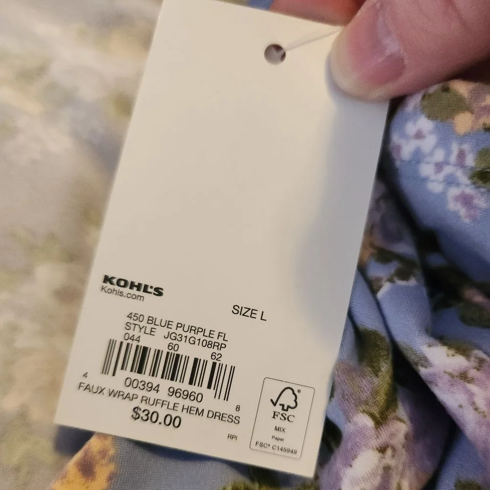 SO Blue Floral Ruffle Hem Dress Size L - Picture 9 of 9